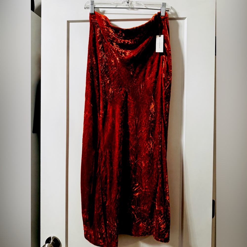 Crush Velvet rust midi skirt